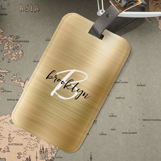 Glam金ゴールドブラシ仕上げ金属白黒モノグラム ラゲッジタグ