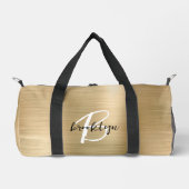 Glam金ゴールドブラシ仕上げ金属黒白モノグラム ダッフルバッグ (正面)