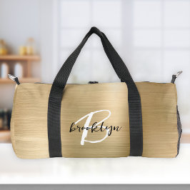 Glam金ゴールドブラシ仕上げ金属黒白モノグラム ダッフルバッグ