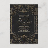 Glam金ゴールドブラックギャツビー素晴らしウェディングレセプション エンクロージャーカード (正面)