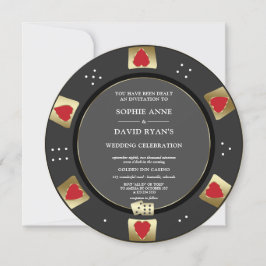 Glam金ゴールドブラックトランプのポーカーチップカジノQRコード結婚ズ 招待状