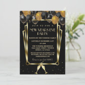 Glam金ゴールドブラックバルーン新年イブパーティー 招待状 (スタンド正面)