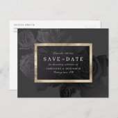 Glam金ゴールドブラック植物性フローラ保存日 案内ポストカード (正面/裏面)