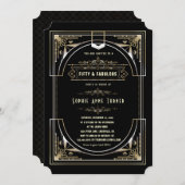 Glam金ゴールドブラック素晴らしギャツビーFiftyと素晴らしい 招待状 (正面/裏面)