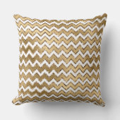 Glam金ゴールドホワイトジグザグストライプ クッション (正面)