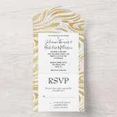 Glam金ゴールドホワイト抽象芸術スワ結婚ーズ オールインワン招待状 (内側)