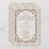 Glam金ゴールドホワイト素晴らしギャツビー20sSweet sixteen 招待状 (正面/裏面)