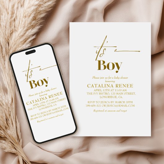 Glam金ゴールドミニマリスト赤ちゃんシャワー招待状 招待状