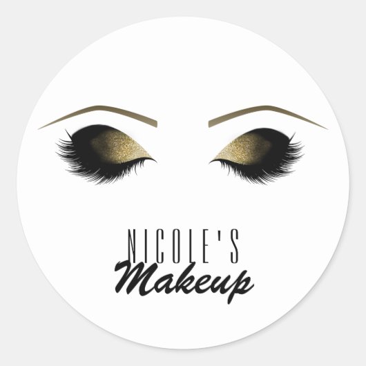 Glam金ゴールドメイクアップまつげパーソナライズされたカスタム ラウンドシール (正面)