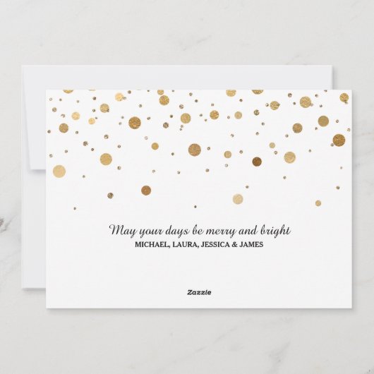 Glam金ゴールドモダン紙吹雪家族フォトクリスマス シーズンカード (裏面)