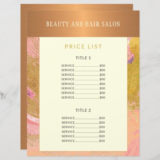 glam金ゴールドモダン赤面抽象芸術グリッター価格表 (正面/裏面)