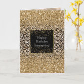 Glam金ゴールドレオパードプリントグリッツ カード (黄色い花)