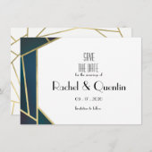 Glam金ゴールド幾何学的アールデコ結婚式の日付を保存 セーブザデート (正面/裏面)