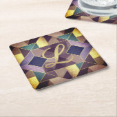 Glam金ゴールド幾何形状Lモノグラムセット スクエアペーパーコースター (アングル)