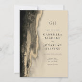 Glam金ゴールド抽象芸術ベージュアンドブラック結婚ズ 招待状 (正面)