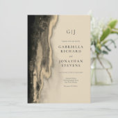 Glam金ゴールド抽象芸術ベージュアンドブラック結婚ズ 招待状 (スタンド正面)