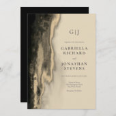 Glam金ゴールド抽象芸術ベージュアンドブラック結婚ズ 招待状 (正面/裏面)