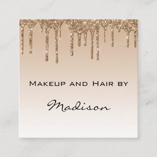 Glam金ゴールド滴下グリッタードリップスメイクアップアーティスト スクエア名刺 (正面)