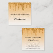 Glam金ゴールド滴下グリッタードリップスメイクアップアーティスト スクエア名刺 (正面/裏面)