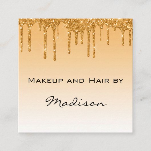 Glam金ゴールド滴下グリッタードリップスメイクアップアーティスト スクエア名刺 (正面)