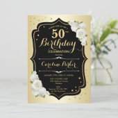Glam金ゴールド白黒写真50誕生日 招待状 (スタンド正面)