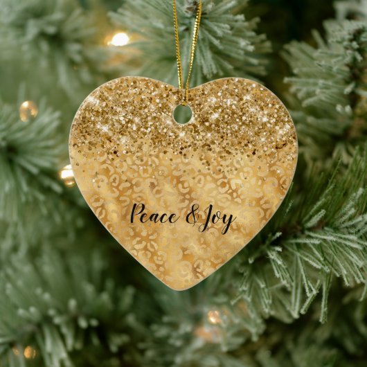 Glam金ゴールド紙吹雪グリッターLeopard Print セラミックオーナメント (ツリー)