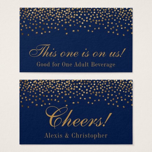Glam金ゴールド紙吹雪ドックスオンネイビードリンクチケット (正面&裏面)