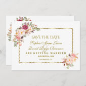 Glam金ゴールド赤面ピンクフローラ保存日付 セーブザデート (正面/裏面)