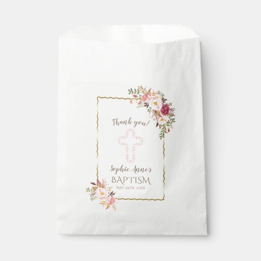 Glam金ゴールド赤面フローラバプテスマありがとう フェイバーバッグ (正面)