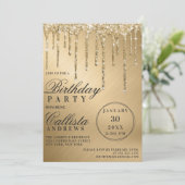 Glam金ゴールド金属グリッタードリップ誕生日 招待状 (スタンド正面)