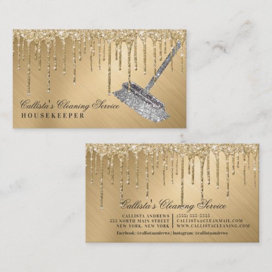 Glam金ゴールド金属グリッター乾燥洗浄サービス 名刺 (正面/裏面)