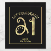 Glam金ゴールド21歳の誕生日パーティー ワインラベル (シングルラベル)