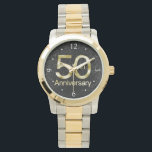 Glam金ゴールド50周年記念 腕時計<br><div class="desc">50周年を迎える光沢のあるフェイク金ゴールド50大きな数のブラッククリンクルグリッターの背景エレガントは、ビジネスや特別な日付の500周年を記念して以来50年間の70年間の華やかな豪華なディナーパーティーお祝い結婚。デザインの著作権© CustomInvitesOnline.com</div>