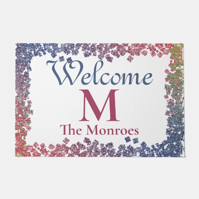 Glam きらめく Gemsの名モノグラムの前 ドアマット (正面)