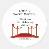 Glam エレガント White & Red Carpet Sweet 16サンキュー ラウンドシール (正面)
