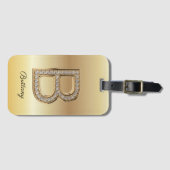 Glam ゴールド ダイヤモンド モノグラムイニシャル B ラゲッジタグ (正面横)