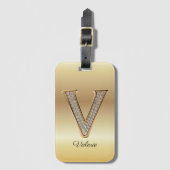 Glam ゴールド ダイヤモンド モノグラムイニシャル V ラゲッジタグ (正面縦)