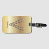 Glam ゴールド ダイヤモンド モノグラムイニシャル V ラゲッジタグ (正面横)