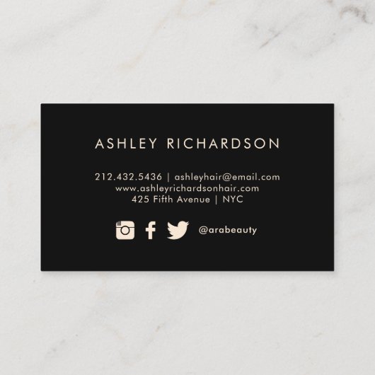 Glam スタイリッシュ 赤面Pink、Black、およびフェイク金ゴールド 名刺 (裏面)