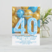 Glam ブルー ゴールド バルーン 40回目 結婚記念日 招待状 (スタンド正面)