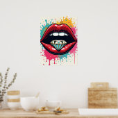 Glam ポップ・アートの Art Red Lips and Diamond Poster ポスター (キッチン)