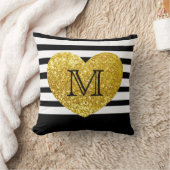 Glam/金ゴールドシークインハートパーソナライズされた/ストライプの クッション (ブランケット)