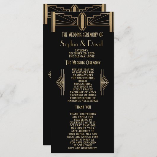 Glam 1920のギャツビー素晴らしアールデコ結婚式 プログラム (正面/裏面)