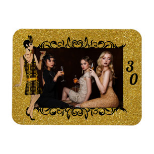 Glam 1920s Flapper Girl金ゴールド30thカスタム写真 マグネット
