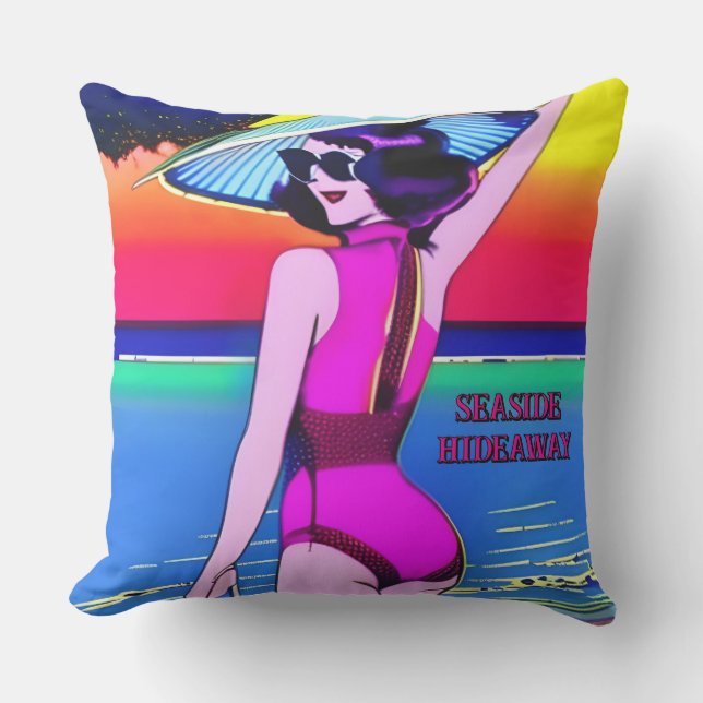 Glam 1950s入浴女編集可能文字 アウトドアクッション (正面)