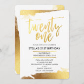 GLAM 21歳の誕生日パーティーモダン金金ゴールド 招待状 (正面/裏面)