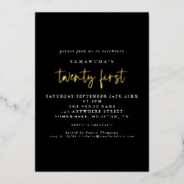 Glam 21th誕生日パーティースクリプトブラック実在 箔招待状