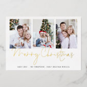 Glam 3枚の写真メリークリスマス実在 箔シーズンカード (正面)