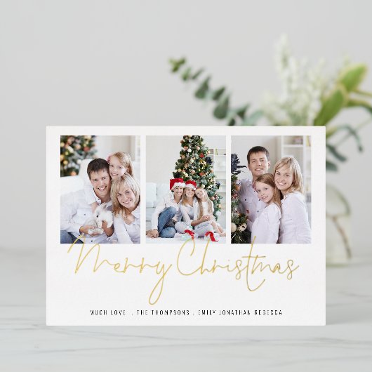 Glam 3枚の写真メリークリスマス実在 箔シーズンカード (立ち正面)