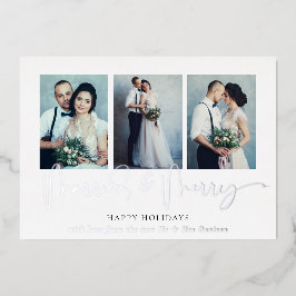 Glam 3枚の写真結婚したメリークリスマスラグリー実在ズ 箔シーズンカード
